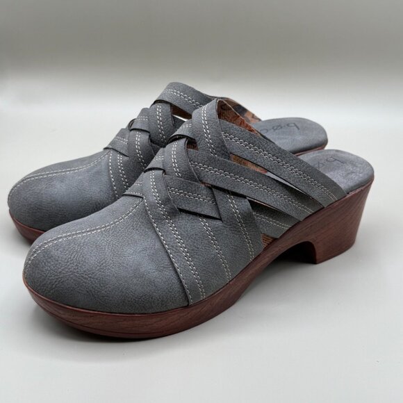 B.Ø.C Gray Leather Wedge Mules Clogs Size 9 Slip On - Picture 5 of 9
